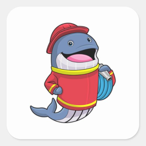 Whale as Firefighter with Hose Square Sticker