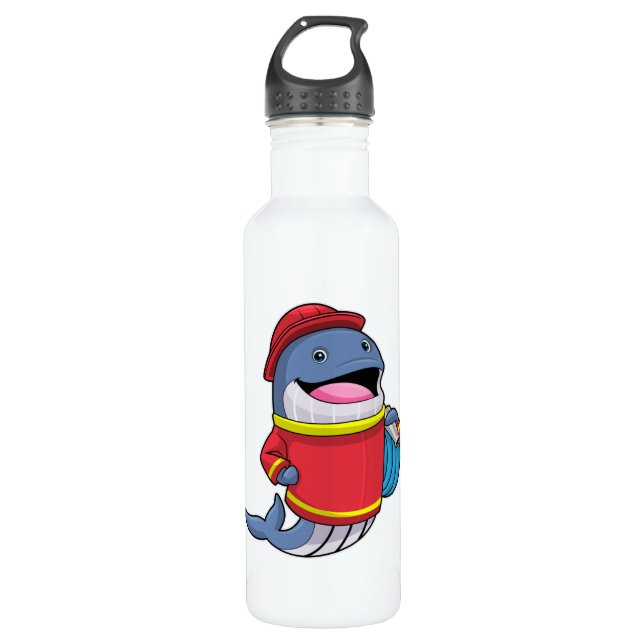 Whale as Firefighter with Hose Stainless Steel Water Bottle (Front)