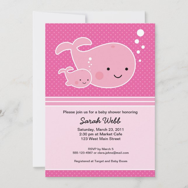 Whale Baby and Mommy Pink Invitation (Front)