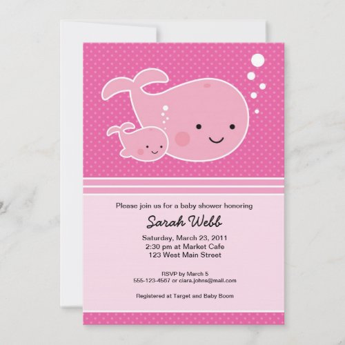 Whale Baby and Mommy Pink Invitation