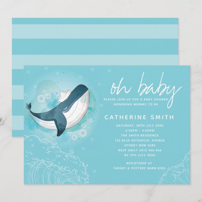 Whale Baby Boy Baby Shower Invitation (Front/Back)