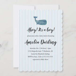 Whale Baby Boy Baby Shower Stripe Invitation