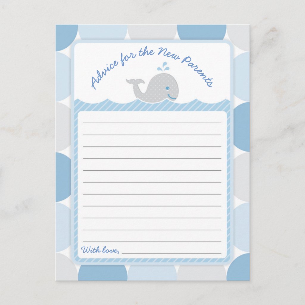Whale Baby Shower Advice Card - Mod Blue Circles