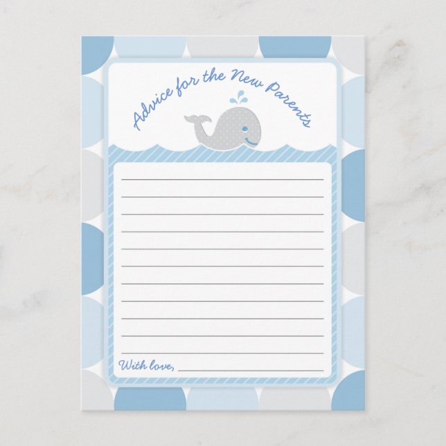 Whale Baby Shower Advice Card - Mod Blue Circles (Front)