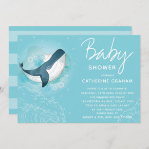 Whale Baby Shower Blue Invitation