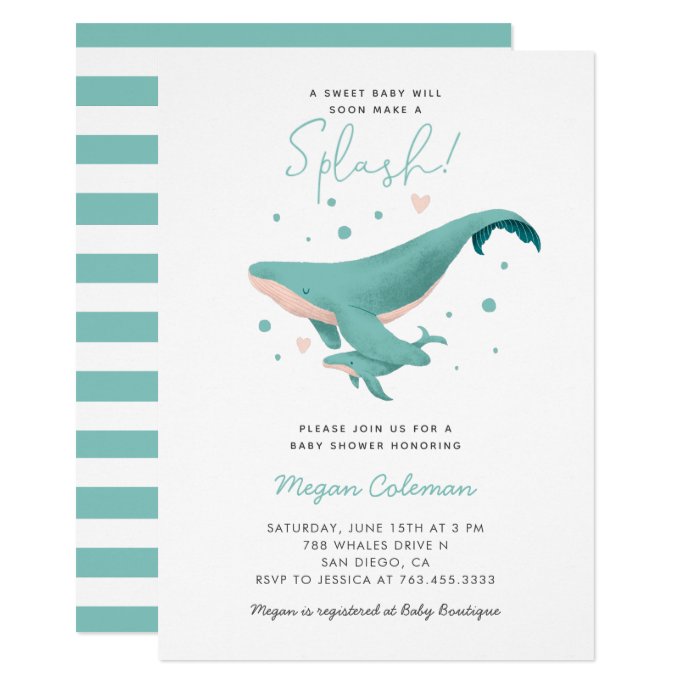 Whale Baby Shower Blue Nautical Invitation