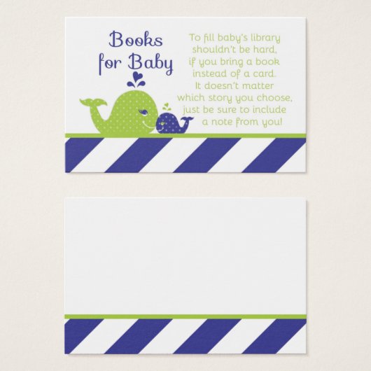 Whale Baby Shower Book Request Cards, Navy Green (Front & Back)