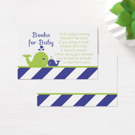 Whale Baby Shower Book Request Cards, Navy Green (Desk)