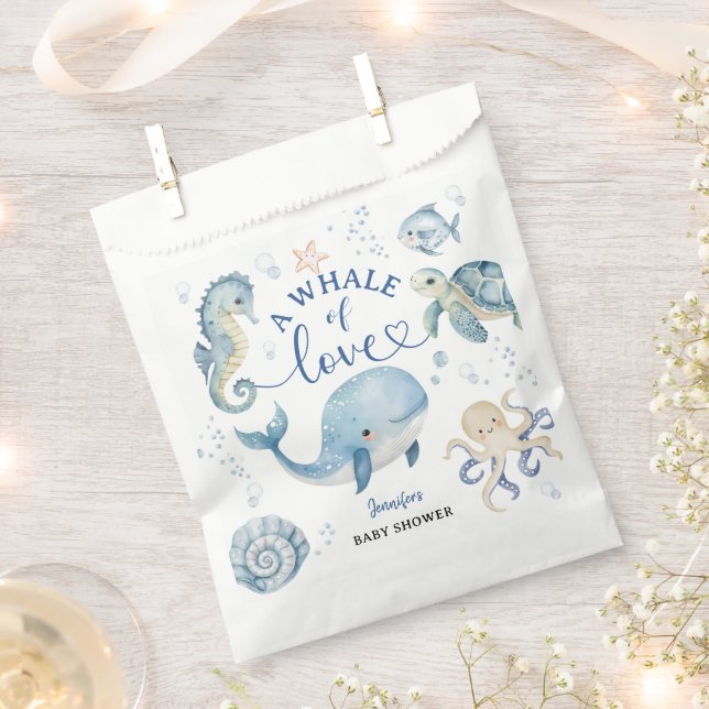 Whale Baby Shower Boy Blue Ocean Favor Bag (Clipped)