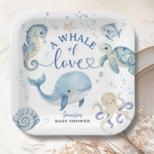 Whale Baby Shower Boy Blue Ocean Paper Plates