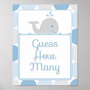 Whale Baby Shower Candy Guess How Many Game Poster