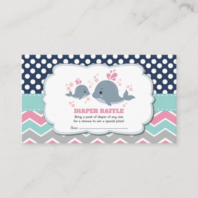 Whale Baby Shower Diaper Raffle Ticket Insert Girl (Front)