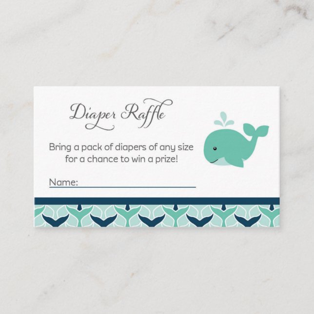 Whale Baby Shower Diaper Raffle Tickets Enclosure Card (Front)