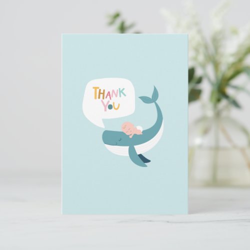 Whale Baby Shower Flat Thank You Card