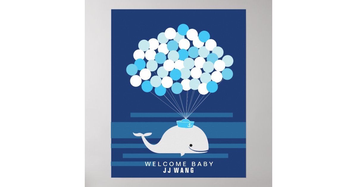 Whale Baby shower guest book Print Zazzle