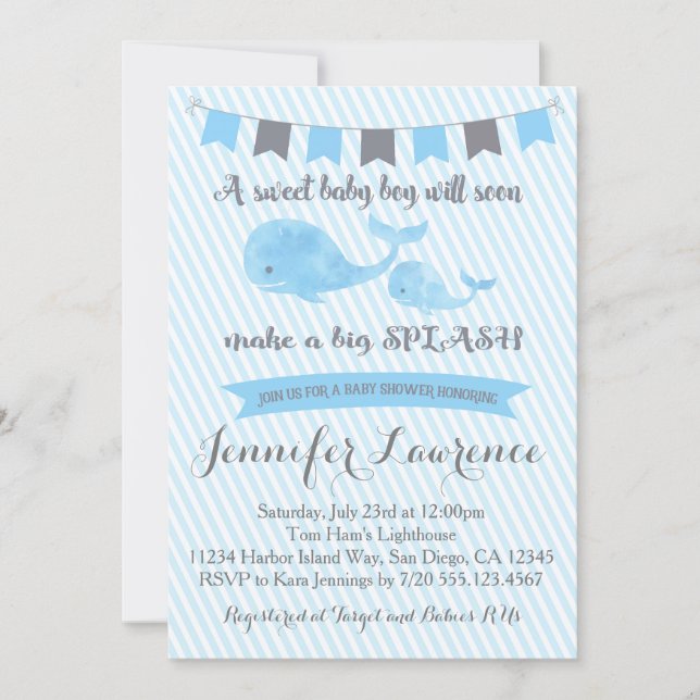 Whale Baby Shower Invitation (Front)