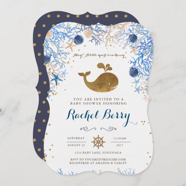 Whale Baby Shower Invitation (Front/Back)