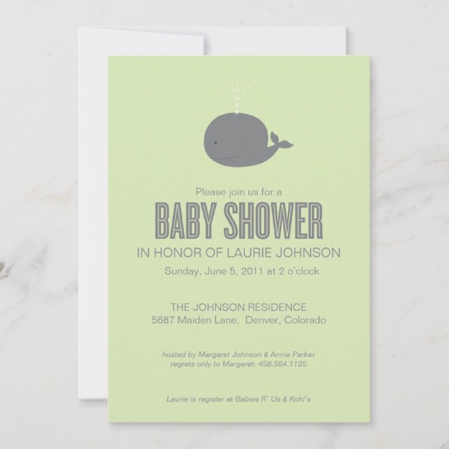 Whale Baby Shower Invitation (Front)