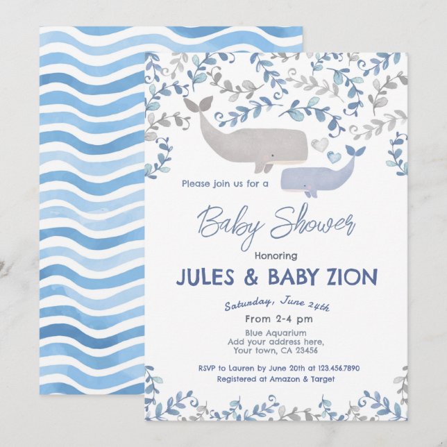 Whale Baby Shower Invitation (Front/Back)