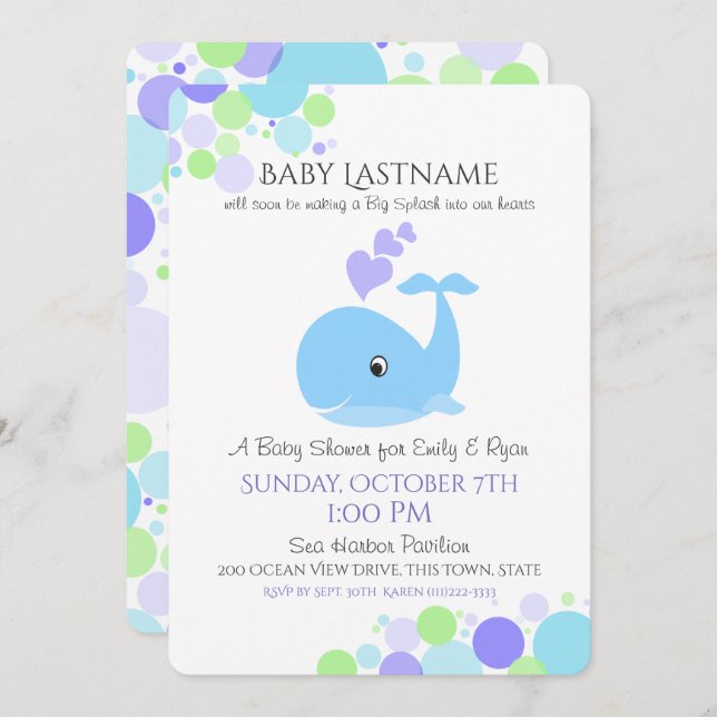 Whale Baby Shower Invitation (Front/Back)
