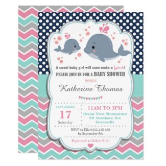 Whale Baby Shower Invitation Baby Girl Pink Polka