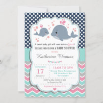 Whale Baby Shower Invitation Baby Girl Pink Polka