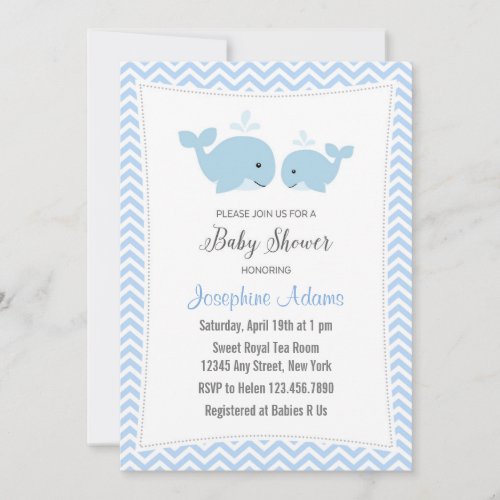 Whale Baby Shower Invitation Blue