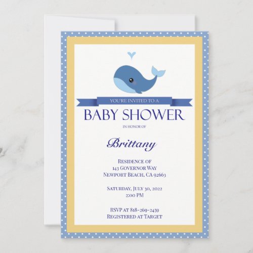 Whale Baby Shower Invitation Boy