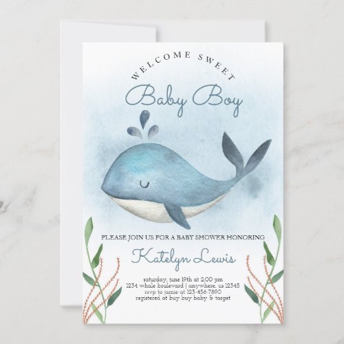 Whale Baby Shower Invitation for Baby Boy