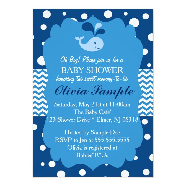 Whale Baby Shower Invitation, Nautical Baby Shower Card