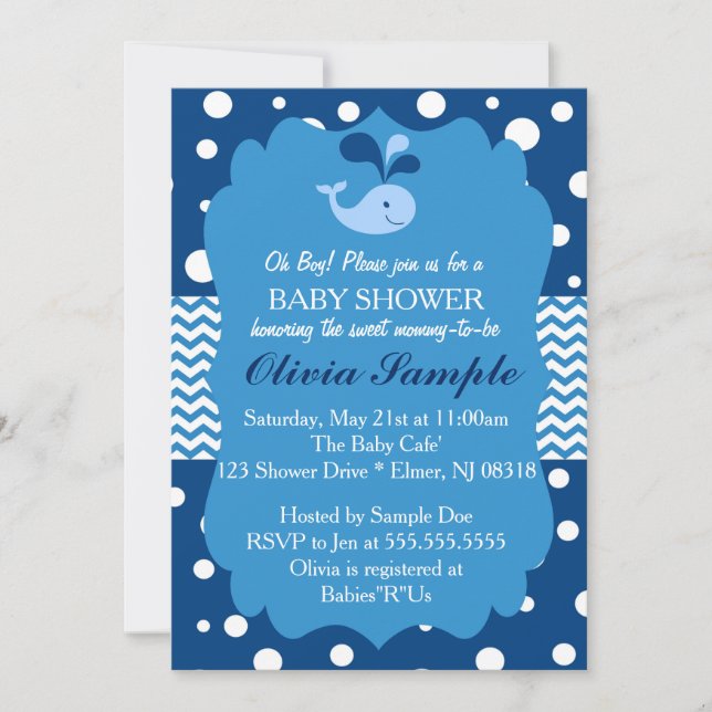 Whale Baby Shower Invitation, Nautical Baby shower Invitation (Front)