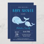 Whale Baby Shower Invitation Navy Blue.Nautical (Front/Back)