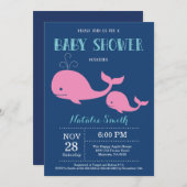 Whale Baby Shower Invitation Navy Blue.Nautical (Front/Back)