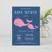 Whale Baby Shower Invitation Navy Blue.Nautical (Standing Front)