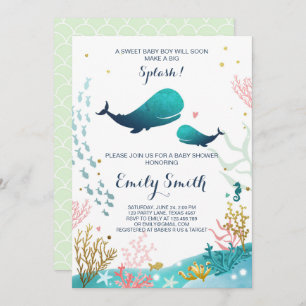 Whale Baby Shower Invitation Ocean Ahoy Boy Cute