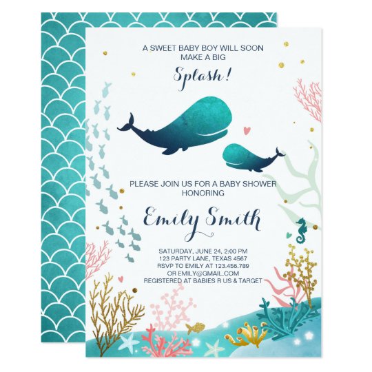 Whale Baby Shower Invitation Ocean Ahoy Boy Cute Zazzle Com