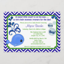 Whale Baby Shower Invitations Chevron Blue Green