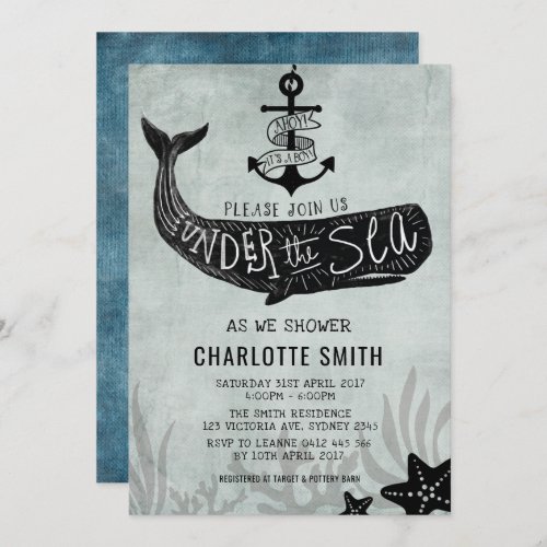 Whale Baby Shower Invite Vintage Nautical Invite