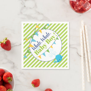 Whale Baby Shower It's a Boy Lime Green Stripes Napkins