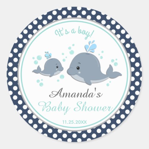 Whale Baby Shower Mommy and Baby Thank You Favor Classic Round Sticker