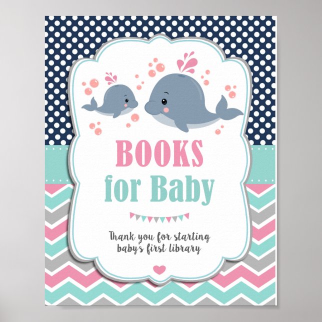 Whale Baby Shower Nautical Books for Baby Sign (Front)