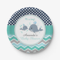 Whale Baby Shower Paper Plate Boy Chevron Polka