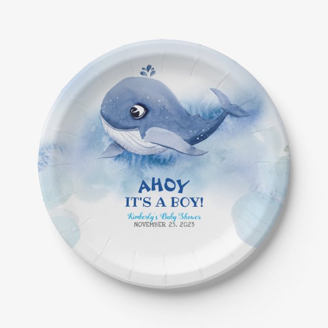 Whale Baby Shower Paper Plates (Front)