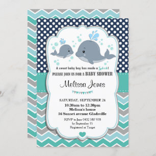 Whale Baby Shower Personalized Invitation Baby Boy