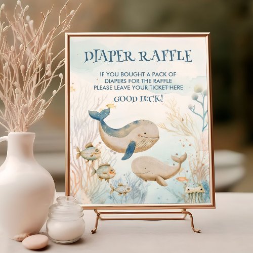 Whale Baby Shower Under the Sea Diaper Raffle Sign