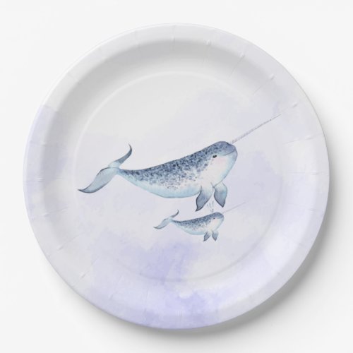 Whale Baby Shower Watercolor Blue Paper Plate