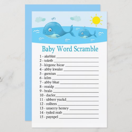 Whale Baby word scramble game