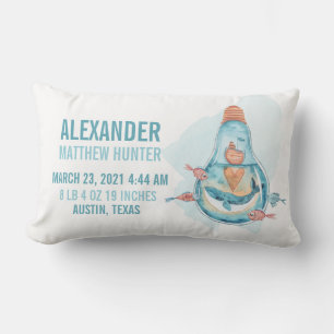 Whale Birth Announcement Nursery Decor Lumbar Pillow