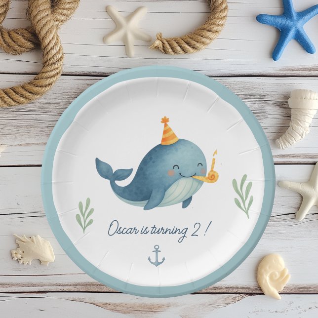 Whale Birthday  | Ahoy |  Nautical Kids Theme Paper Plates (Creator Uploaded)