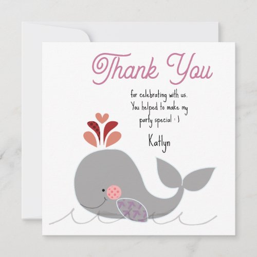 Whale Birthday Flat Thank You Card